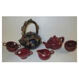 Vintage Majolica Pottery tea pot and a ceramic