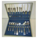 Set of Rogers overlaid flatware with custom box.