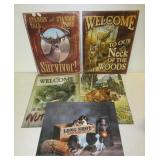 (5) Metal wildlife themed signs including deer,