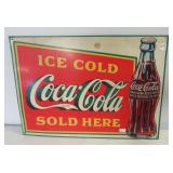 Metal "Ice Cold Coca-Cola" sign. Measures 12" x