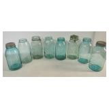 (8) Vintage blue glass large canning jars