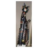 Wood hand painted cat home décor piece. Measures