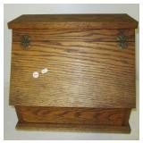 Oak bread box. Measures 15" h x 16.5" w x 11" d.