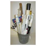 Bucket of old maps, Presidential pins, posters,