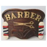 Wood carved Barber sign. Measures 11" x 15".