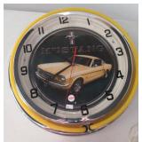 Mustang neon clock. Measures 17" across.