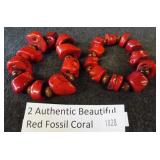 (2) Authentic beautiful red fossil coral