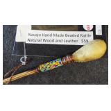 Navajo hand made beaded rattle made of natural