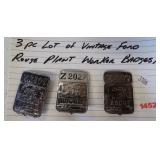 (3) Vintage Ford Rouge Plant worker badges.