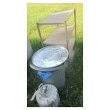 Gas propane grill tank, metal trash can and metal