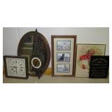 Home décor items including Syroco clock, oval