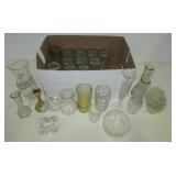 Clear glass items including vases, drinking