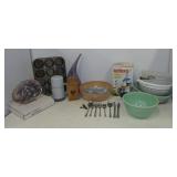 Muffin pans, flat ware, strainers, bread pans,