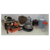 Kitchen items including various utensils, knife