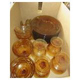 (2) Boxes full of amber glass including plates,