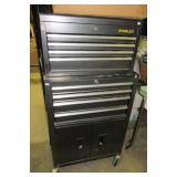 Eight drawer Stanley metal tool box with key.
