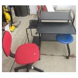 Rolling computer desk with office chair. Desk