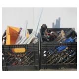 (2) Plastic milk crates with assortment of tools