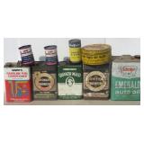 Variety of oil cans that includes, Quaker Maid,