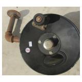 Hand made hose reel with angle pipe bracket.