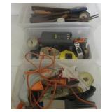 Group of tools including many tape measures, hole