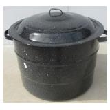 Enamel canning pot with rack, (5) Ball jars and a