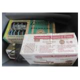 Large plastic tote with contents that includes