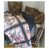Fabric and (3) Sofa pillows.