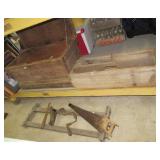 Cow stanchion, (2) Wood storage boxes filled with