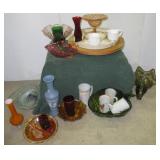 Mixed glass lot including Lazy Susan, hobnail