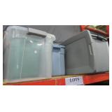 (4) Various sized plastic totes. (3) With lids.