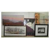 (5) Wall art items including landscape scene,