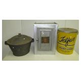 Vintage items including large Tefler Lard can,