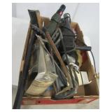Box of various garage items including bit