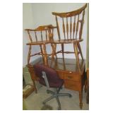 Wood desk with five drawers, rolling office task
