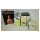 (12) Vintage rotary slide trays and (5) Books