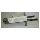 Primitive homemade wood wheel barrow. Measures