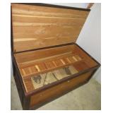Wood storage cabinet with hinged door. Measures