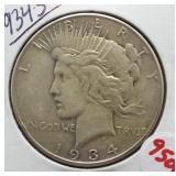 1934S Peace silver dollar.