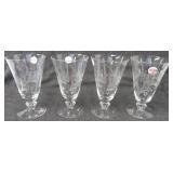 (4) Vintage crystal etched stemmed water glasses.