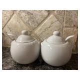 Cordon Bleu Sugar And Creamer Bowls With Spoons