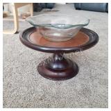 Glass Bowl and Wood Pedestal Stand