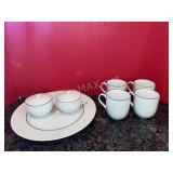 Epoch Blueline Cups, Sugar And Creamer And Plate