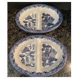 Blue Willow Churchill England Oval Divided Bowl