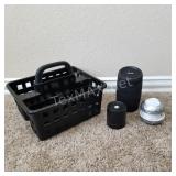 (3) Small Bluetooth Speakers and Basket