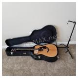 Yamaha Guitar, Case, Stand and Digital Tuner