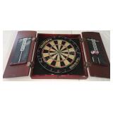 (1) Dartboard Cabinet Set With Walnut Finish.