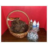 Wicker Basket, Pinecones and More