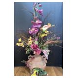 Clay Chiminea with Artificial Flowers