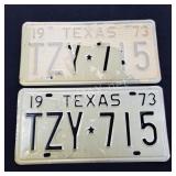 1973 Texas License Plates TZY-715
